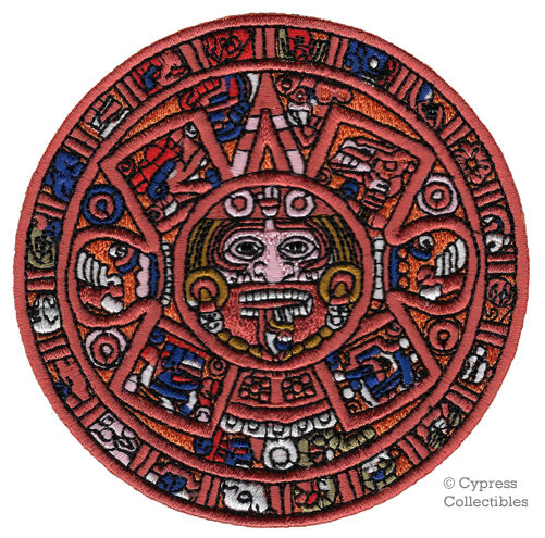 MAYAN DOOMSDAY CALENDAR PATCH embroidered iron-on AZTEC SUN STONE PIEDRA DEL SOL