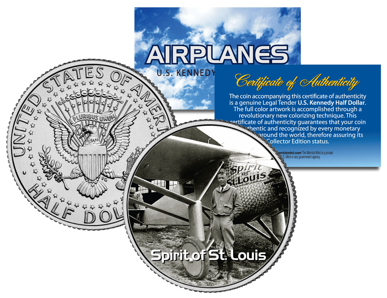 SPIRIT OF ST. LOUIS * Airplane Series * JFK Kennedy Half Dollar US Coin