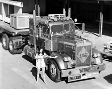 Pinup Girl Model with 1970's Kenworth Semi Truck Big Rig Ol Blue 8