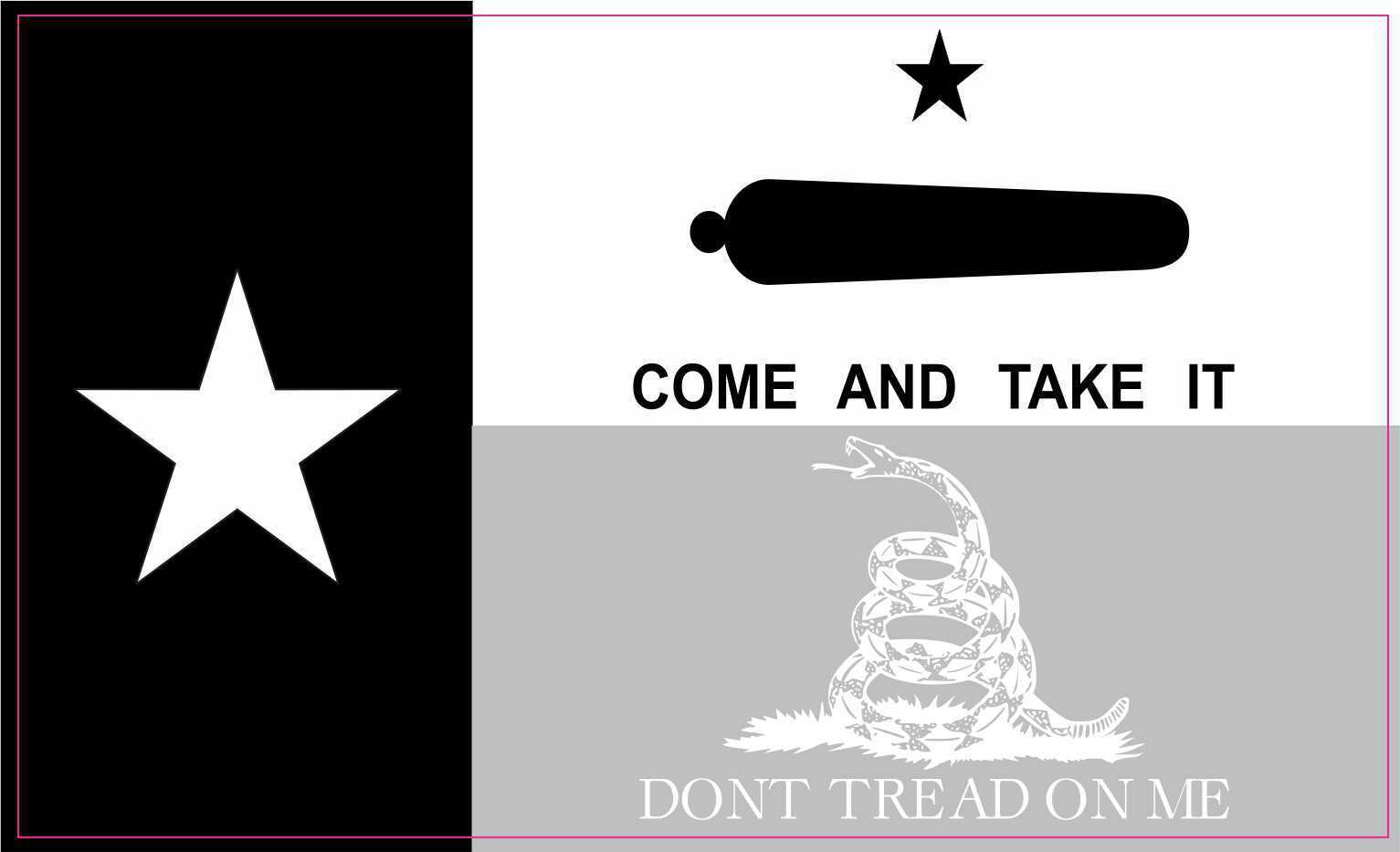 5in x 3in Black and White Gonzales Gadsden Texas Flag Vinyl Sticker Car Decal