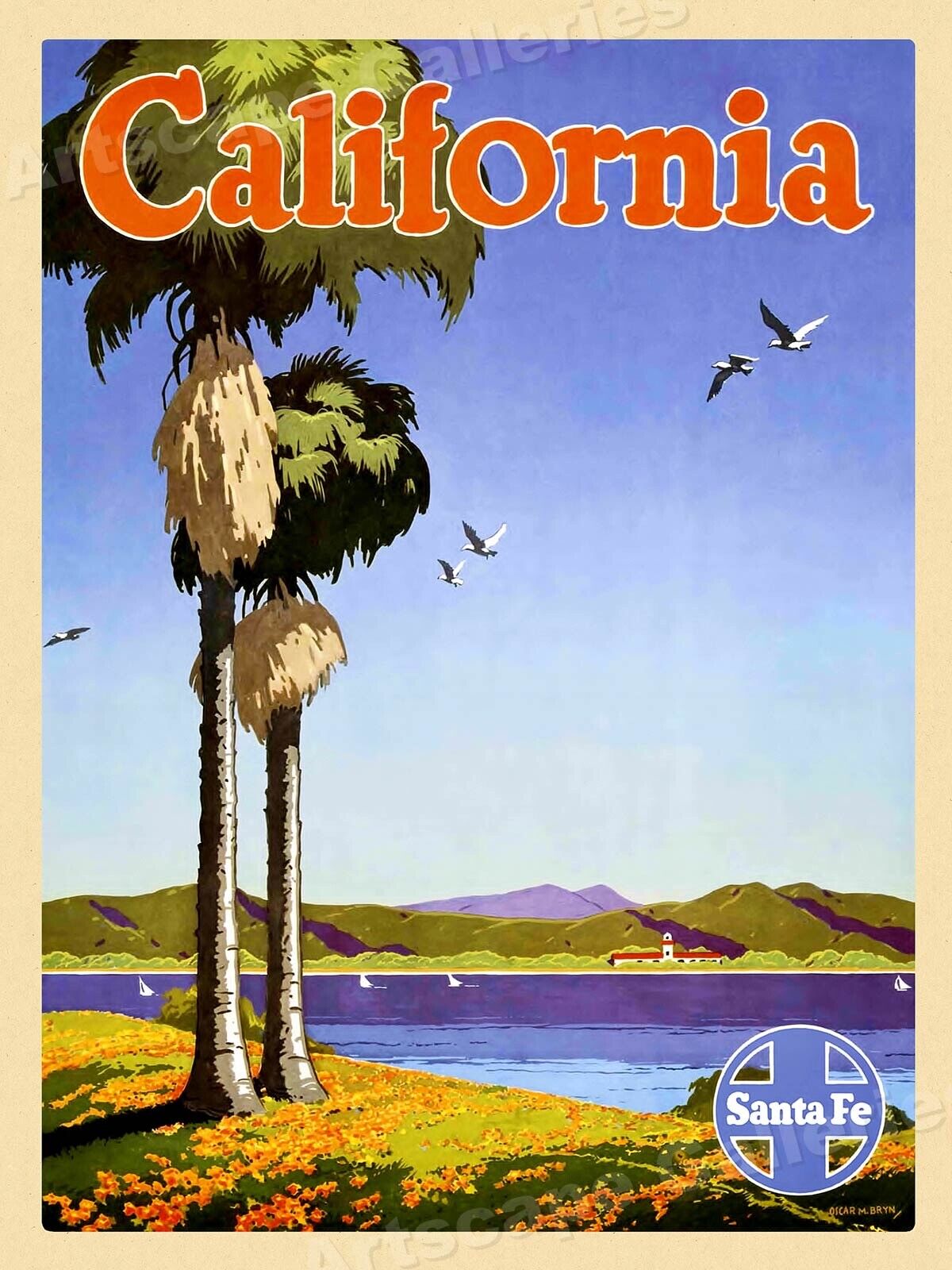 1949 California Santa Fe Railroad Classic Travel Train Poster - 20x28