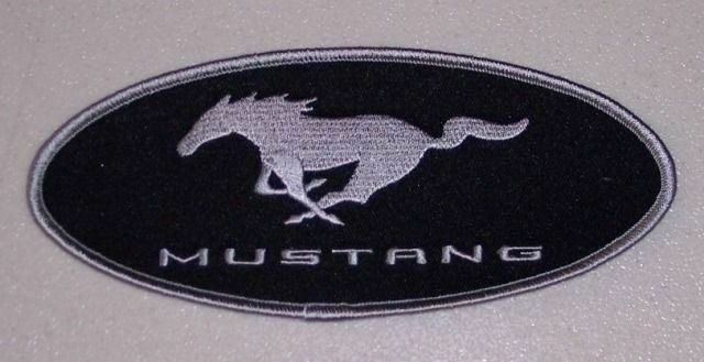 BRAND NEW BLACK AND SILVER 10.75” FORD MUSTANG PONY EMBROIDERED IRON ON PATCH