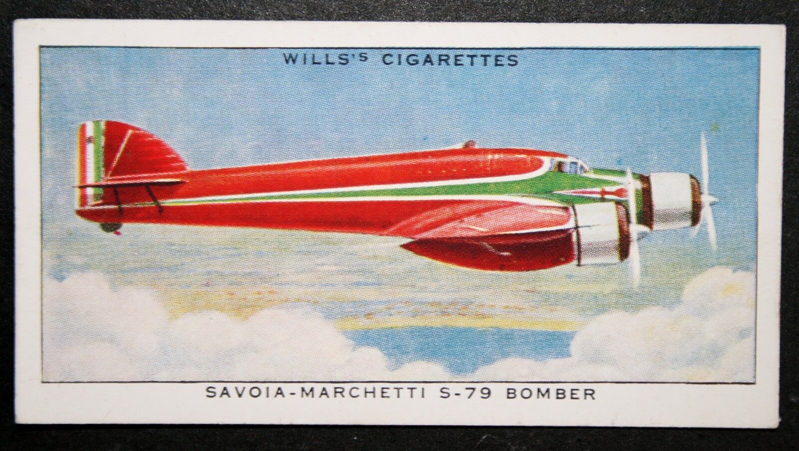 SAVOIA MARCHETTI S79   Italian Bomber   Original 1930's Colour Card  GB08M