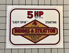 BRIGGS & STRATTON 5 HP ENGINE DECAL / STICKER REPRODUCTION - 4 3/8