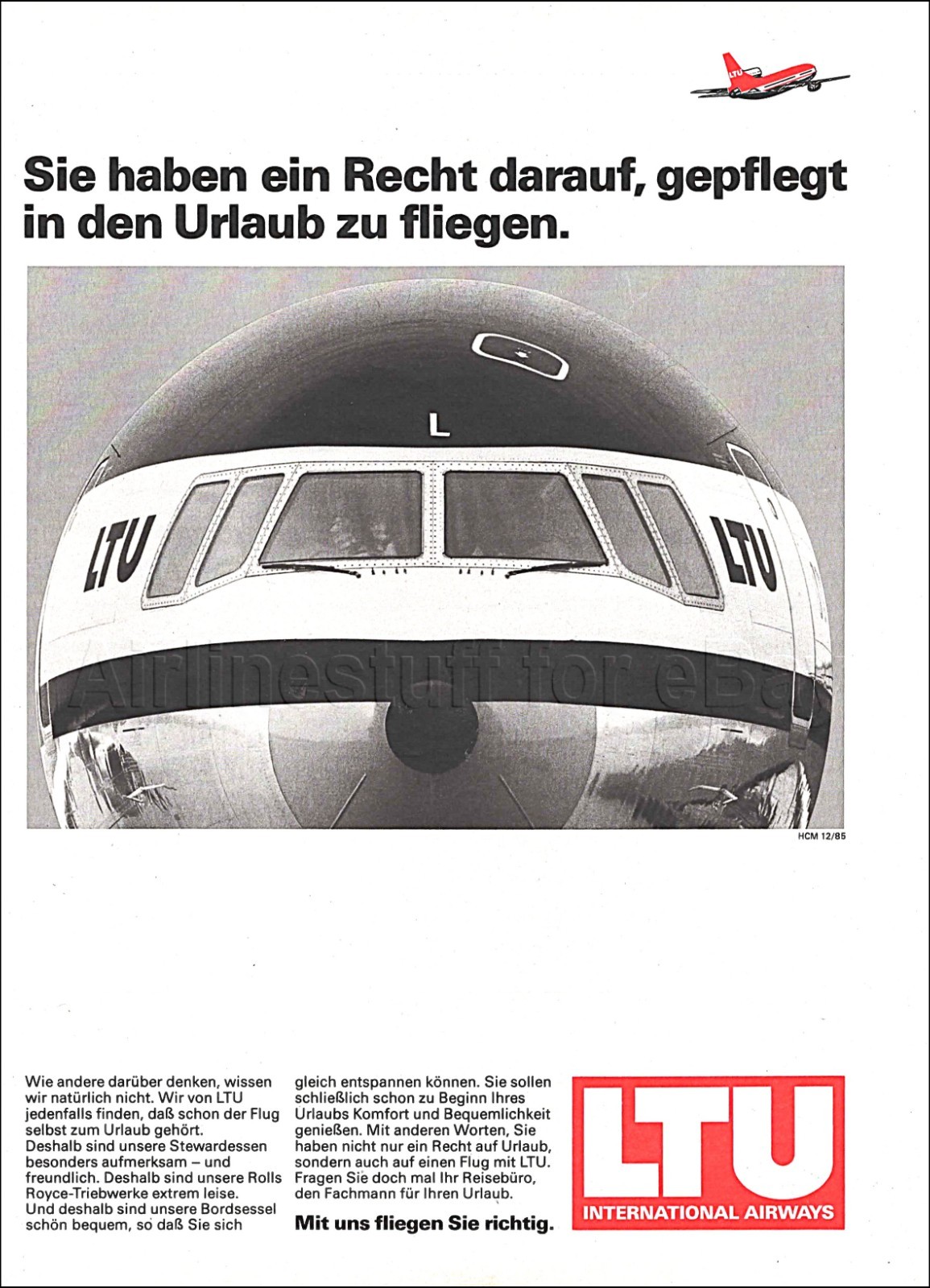 1985 LTU International Airways LOCKHEED L1011 TRISTAR D-AERL ad airlines advert
