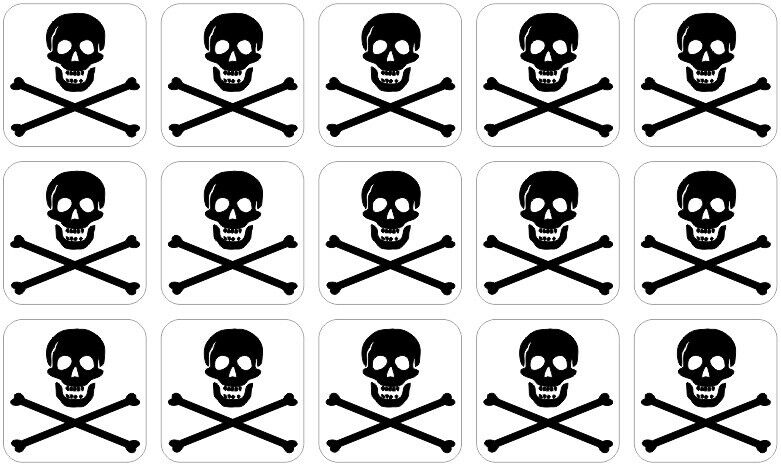 [15x] 1in x 1in Inverse Jolly Roger Flag Pirate Stickers Decals Sticker Decal