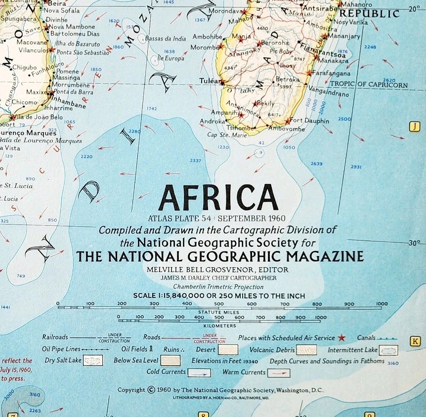 1960 Africa Map National Geographic Middle East Europe Vintage 24.5 x 19\