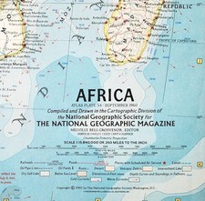 1960 Africa Map National Geographic Middle East Europe Vintage 24.5 x 19