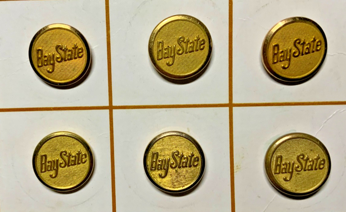 6 MINT BAY STATE STREET RAILWAY CONDUCTOR 15mm CUFF BUTTONS 1911-19 NOS