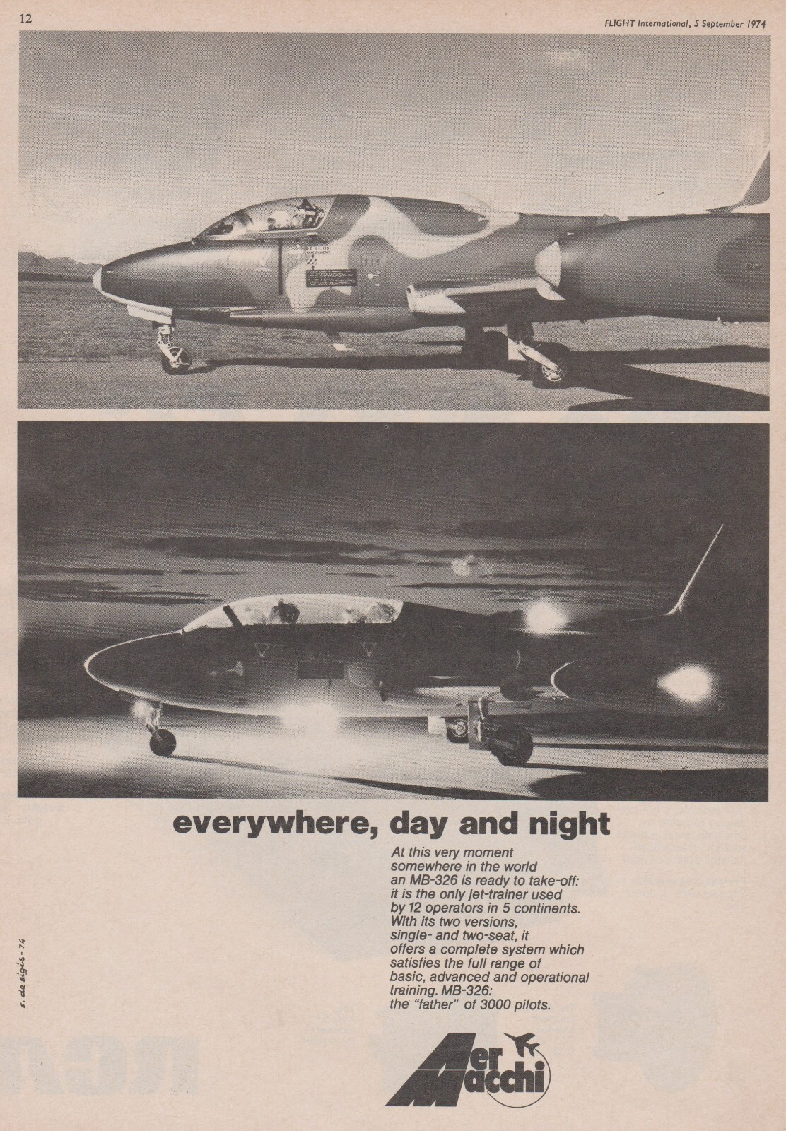 Aviation Magazine Print - Aermacchi MB-326 Jet (1974) Aviation Magazine Print - Aermacchi MB-326 Jet (1974)