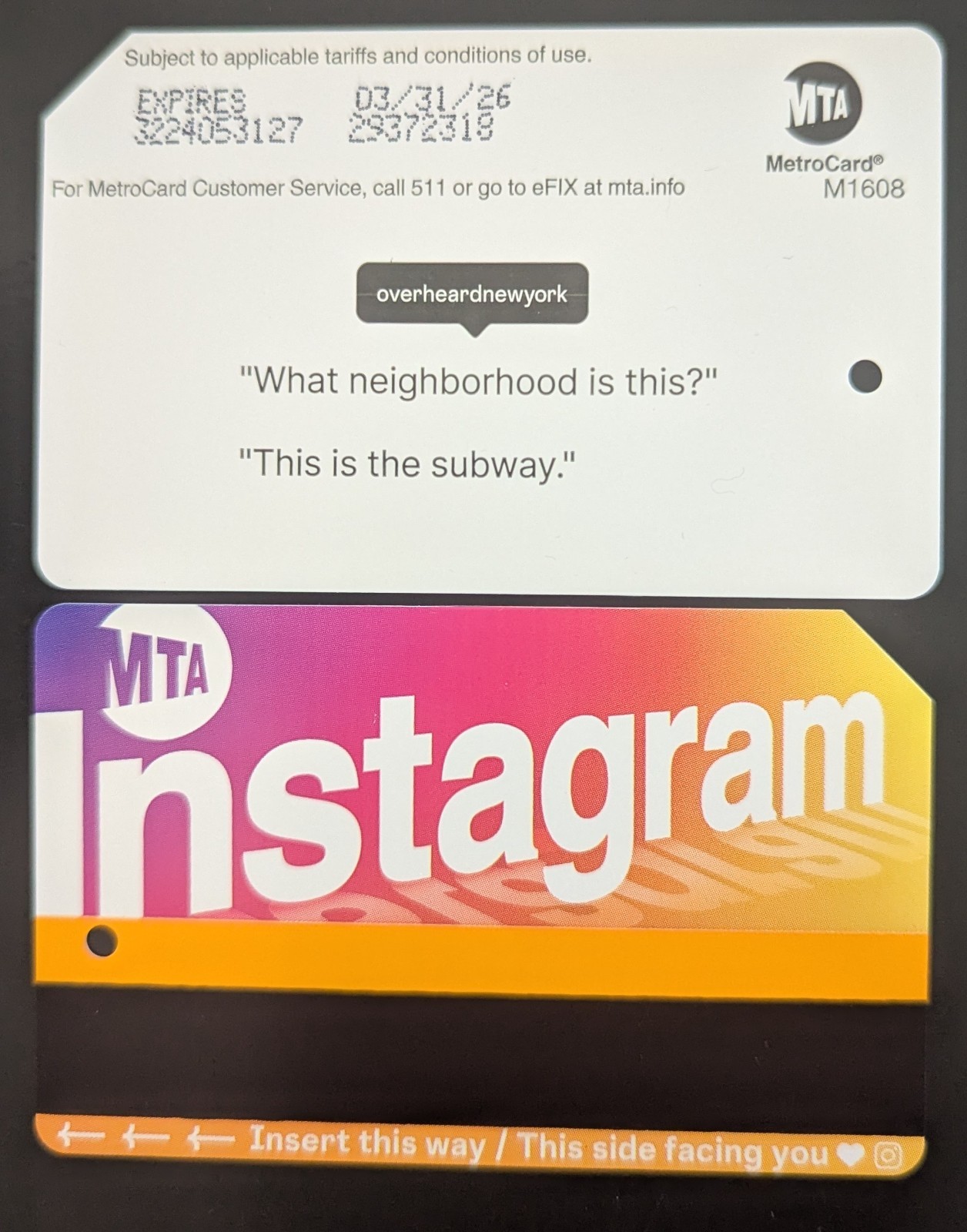 Instagram Metrocard, Version 2- Mint condition Instagram Metrocard, Version 2- Mint condition