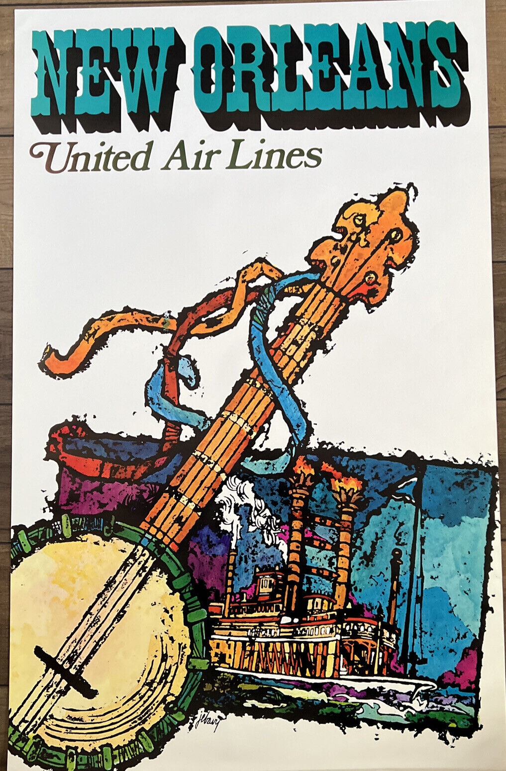 Vintage 1968 New Orleans United Airlines Promotional Travel Poster - New