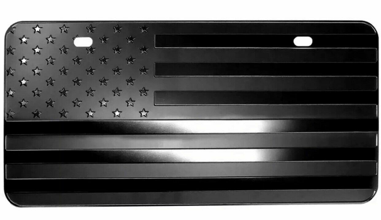 USA BLACKOUT American Flag Metal Embossed License Plate (12\