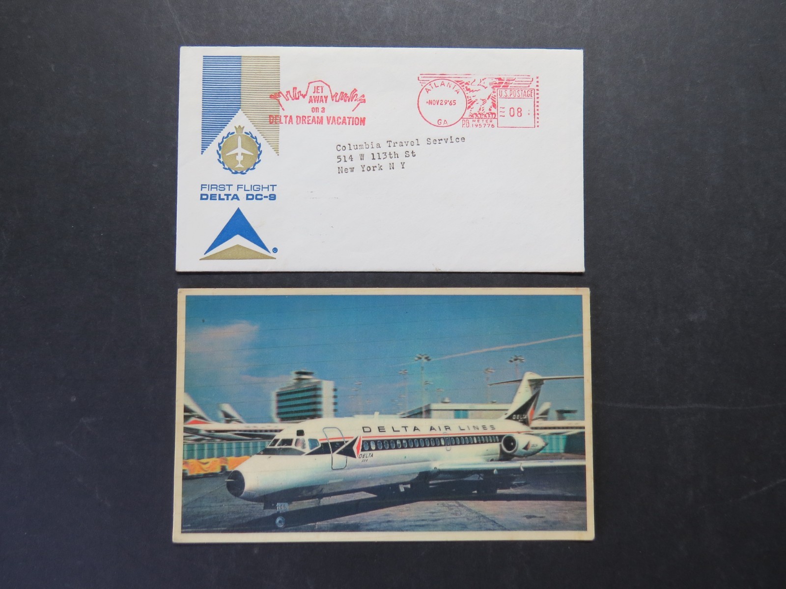 1965 Delta DC-9 Aircraft Post Card & First Flight Stamped Envelope & Card 1965 Delta DC-9 Aircraft Post Card & First Flight Stamped Envelope & Card