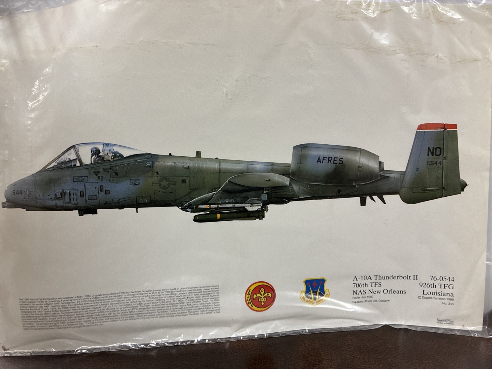 A-10A THUNDERBOLT II 706th TFS NAS NEW ORLEANS no.346 Dugald Cameron 1989 Print