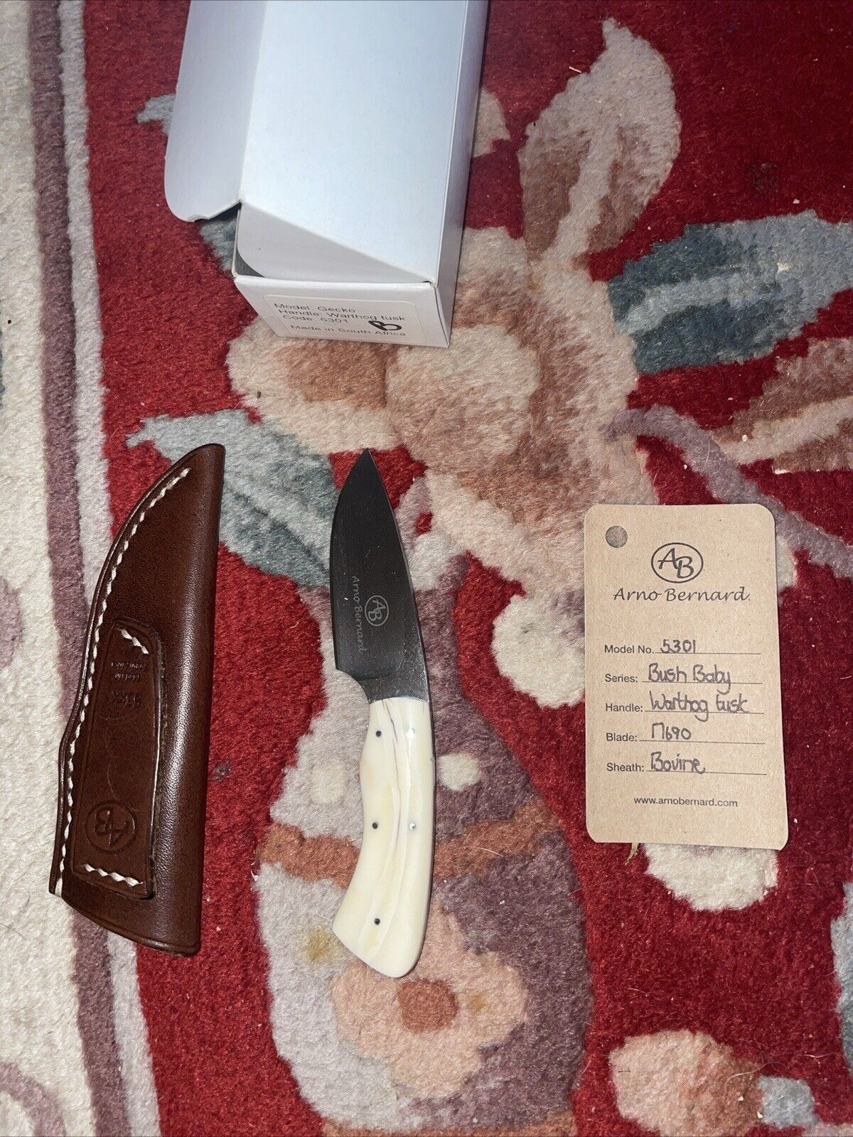 Arno Bernard Small Hunter Knife With Warthog  Handle / Gecko Model