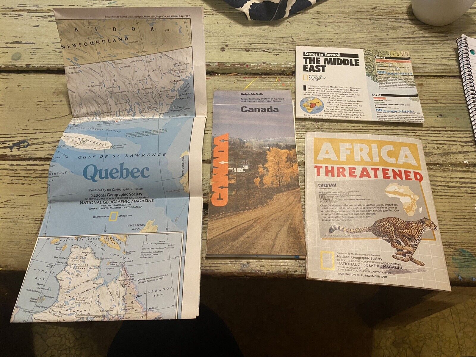 Vintage foreign map lot, Canada, The Middle East, Africa, A D Quebec