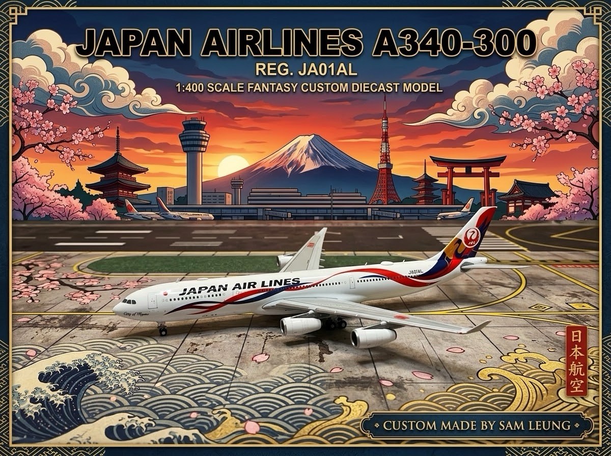 JC Wings 1:400 JAL Japan Airlines A340-300 JA01AL Fantasy Custom Diecast Model JC Wings 1:400 JAL Japan Airlines A340-300 JA01AL Fantasy Custom Diecast Model