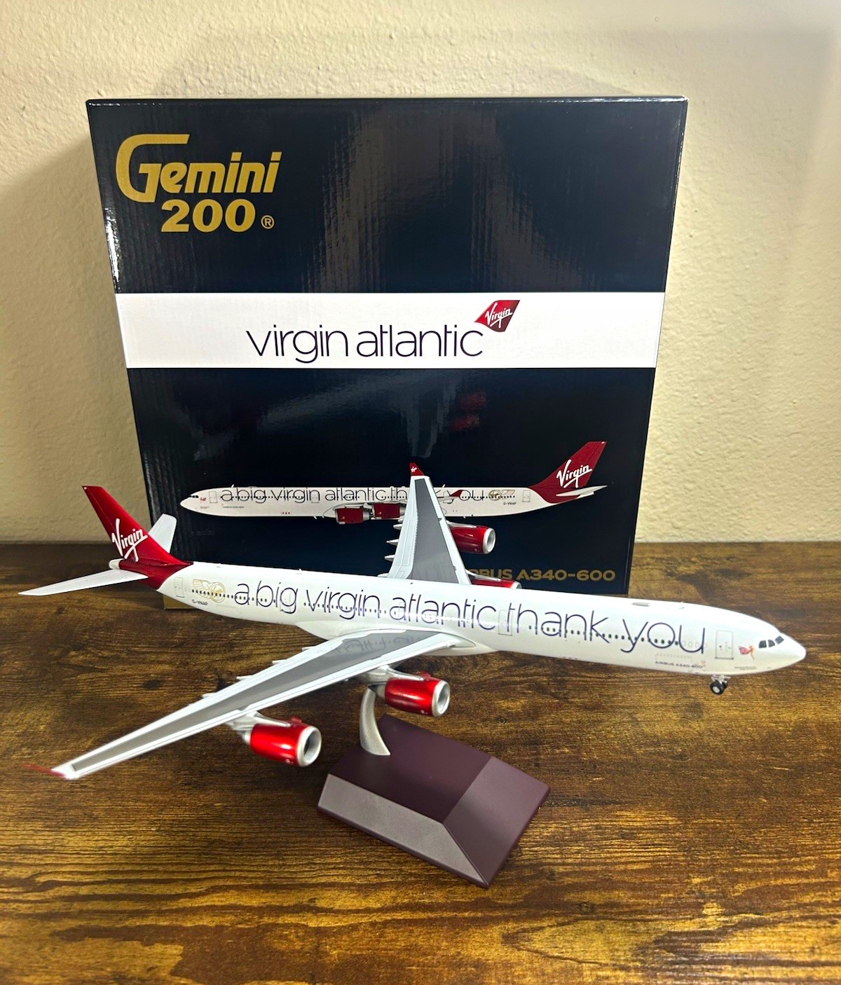 Gemini 200 Virgin Atlantic Airbus A340-600 Thank You Livery 1:200 Diecast Model Gemini 200 Virgin Atlantic Airbus A340-600 Thank You Livery 1:200 Diecast Model