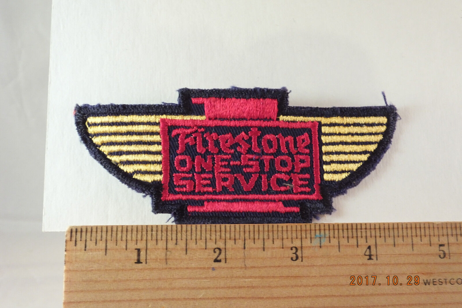 Vintage Firestone One-Stop Service Embroidered Sew-on Patch, 4.75\