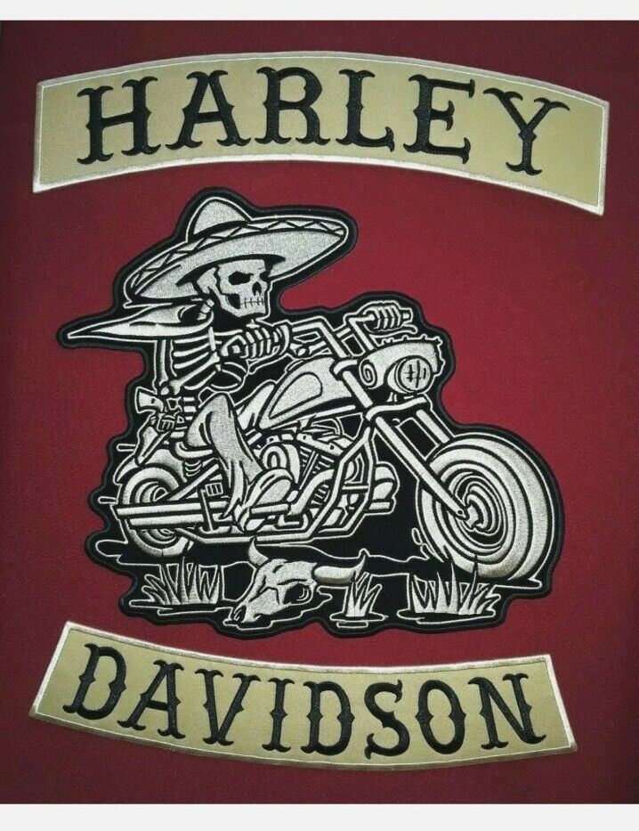 Harley Davidson (BLACK & TAN) Rockers W/ Bandito Sombrero Biker & Bonus Patches