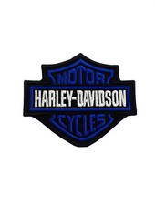 Blue and White Harley Davidson Iron On Sew On Patch 2.5x3 Inches picture