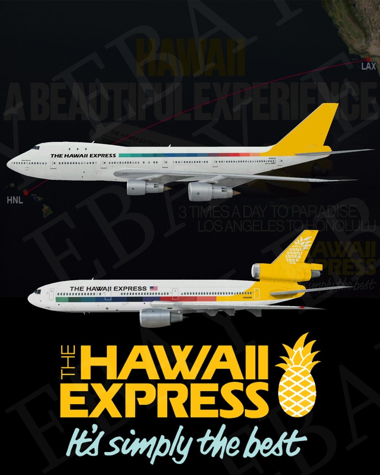 The Hawaii Express Airlines 747 DC-10 Retro 8 X 10\