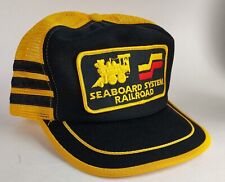 Vintage Yellow & Black Seaboard System Railroad SnapBack Trucker Hat Trains READ picture