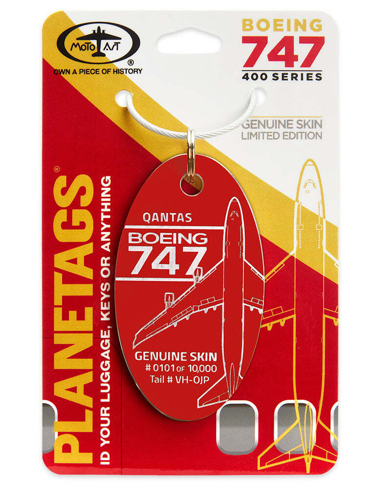 Qantas Airways Boeing 747-400 Tail #VH-OJP Red Aluminum Jet Plane Skin Bag Tag