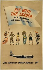 PAN AM FLY WITH THE LEADER Original Vintage Airline Travel Tourism Poster LINEN picture