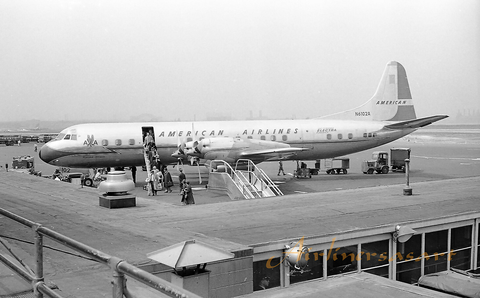 American Airlines Lockheed L-188 N6102A at EWR in 1959 8x12 Inch B&W Print