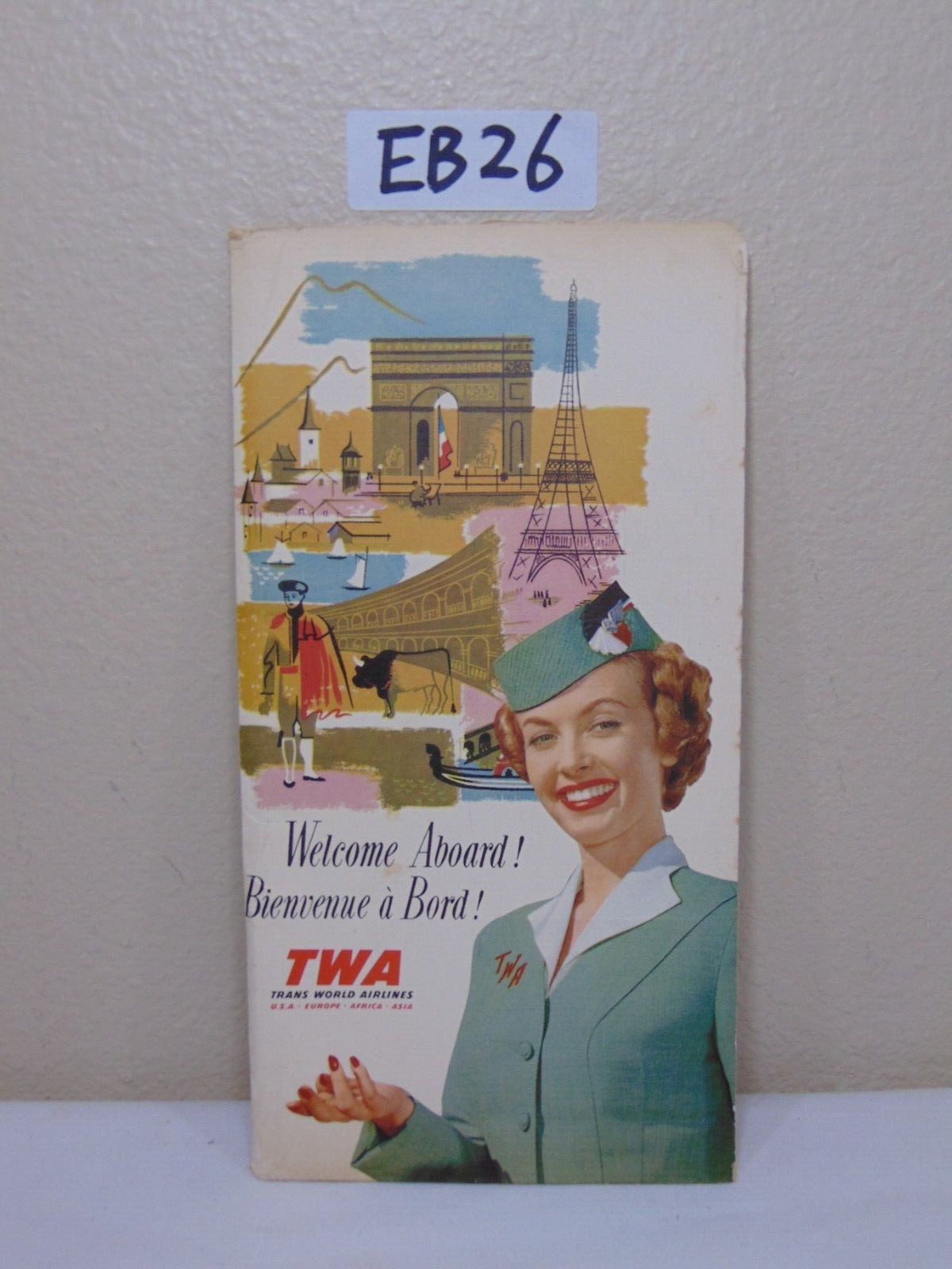 VINTAGE TWA TRANS WORLD AIRLINES WELCOME ABOARD SLEEVE & ROUND DISC 1950'S