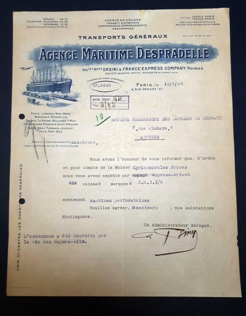 FRANCE GREECE ATHENS AGENCE MARITIME DESPRADELLE  TRANSPORT LETTERHEAD 1930