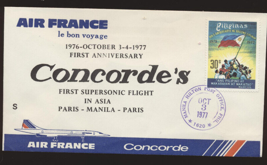 Concorde Flight Cover 1st Supersonic Fligh Paris Manila Paris  Air France   (CF5