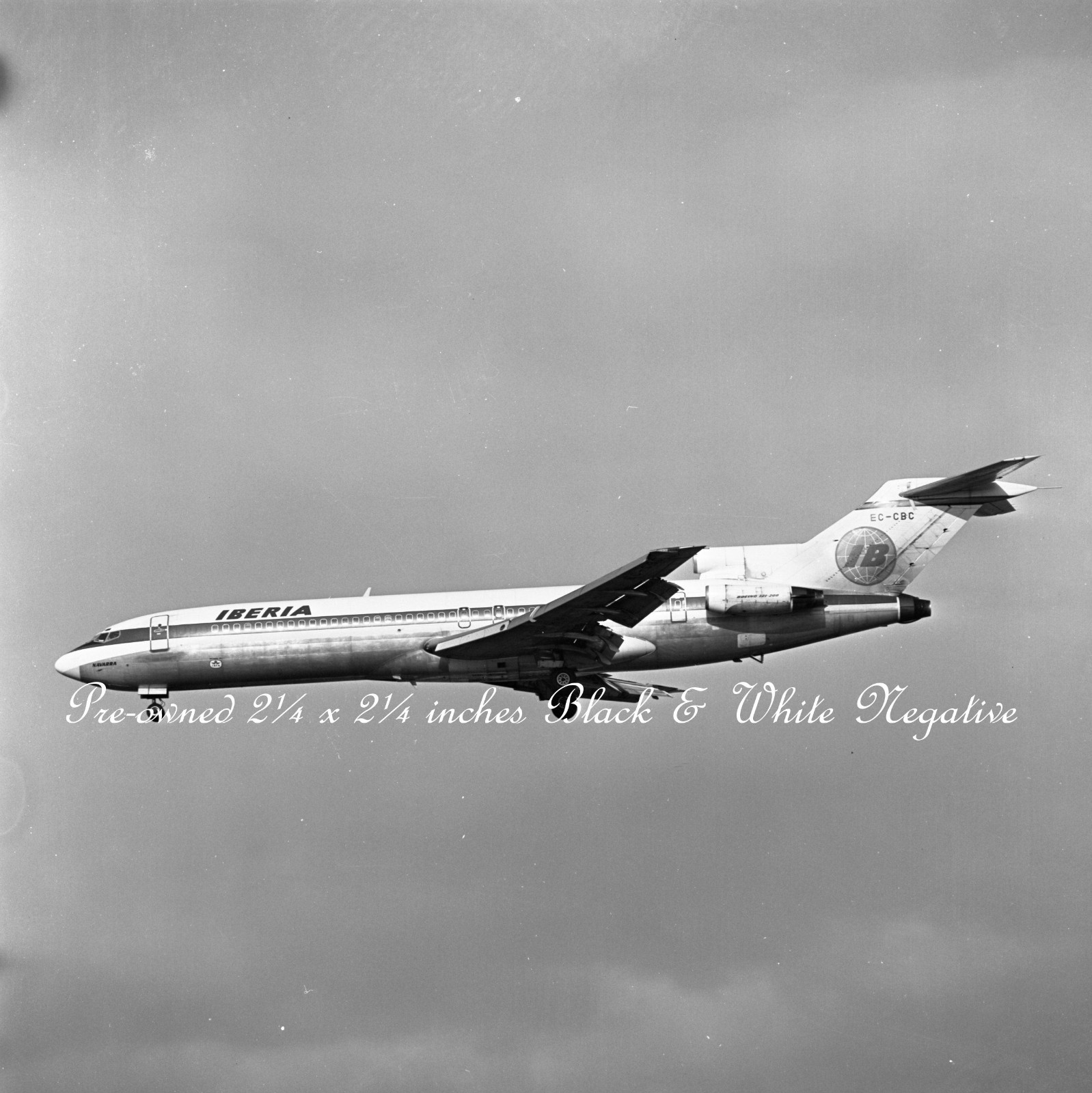 Iberia Boeing 727-256 EC-CBC, c1970s, B&W Negative, Aviation Aircraft Iberia Boeing 727-256 EC-CBC, c1970s, B&W Negative, Aviation Aircraft