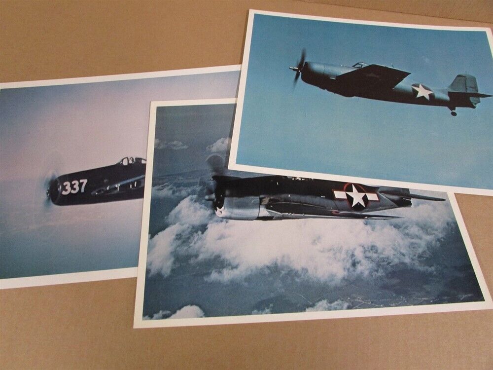 Set of 3 Grumman F4F-4 Wildcat F8F Bearcat F6F Hellcat NAVY Promotional Prints
