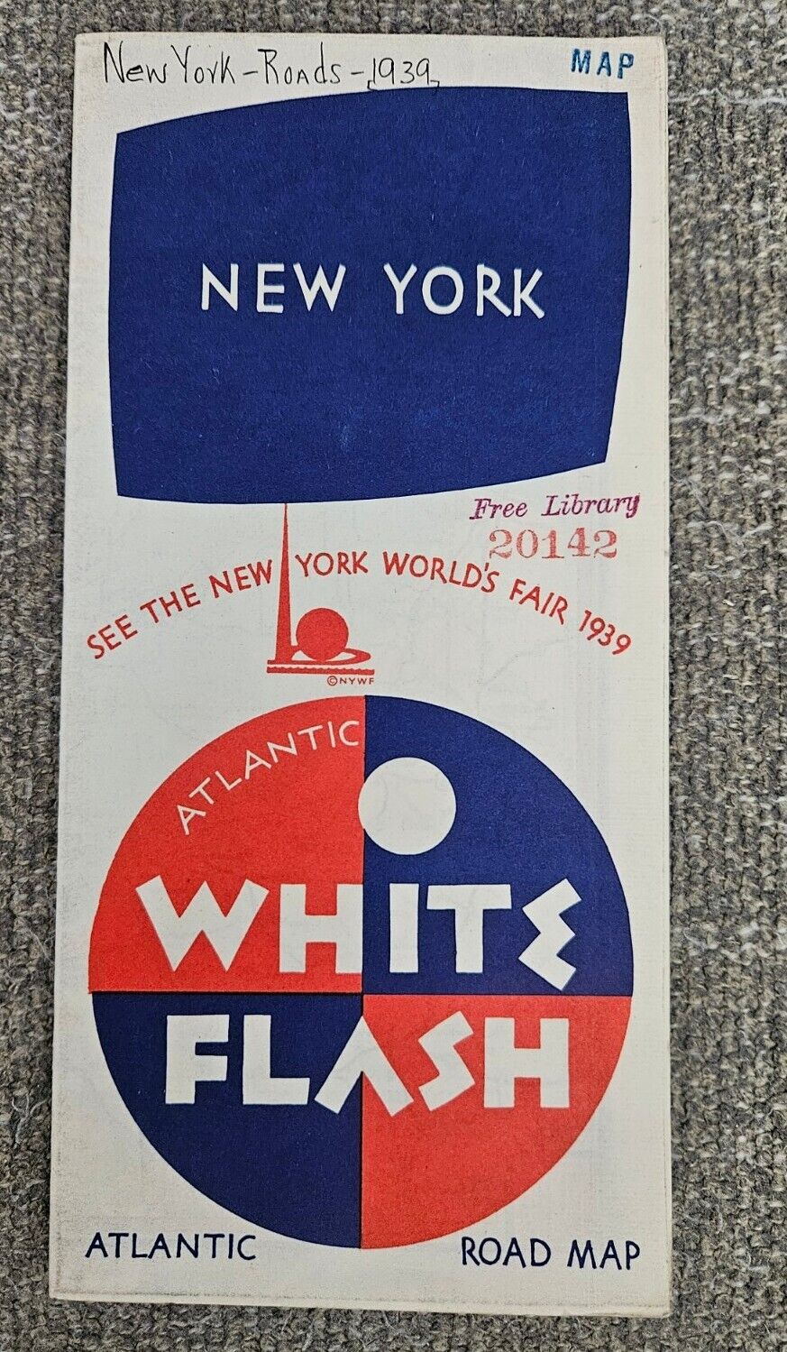 1939 Atlantic White Flash Quality Lubricants New York World\'s Fair Road Map 