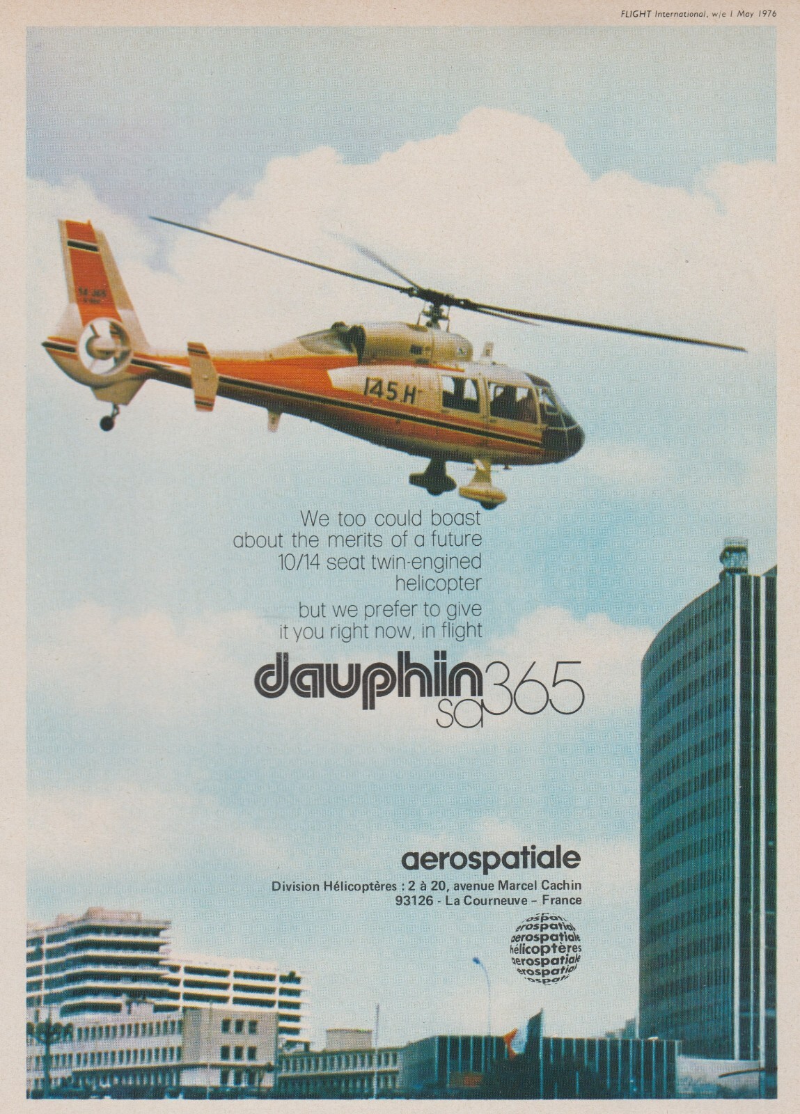 Aviation Magazine Print - Aerospatiale Dauphin 365 SA Helicopters (1976) Aviation Magazine Print - Aerospatiale Dauphin 365 SA Helicopters (1976)