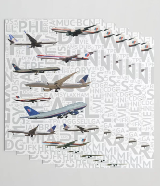 United Airlines Aircraft with Airport Codes - Gift Wrapping Paper