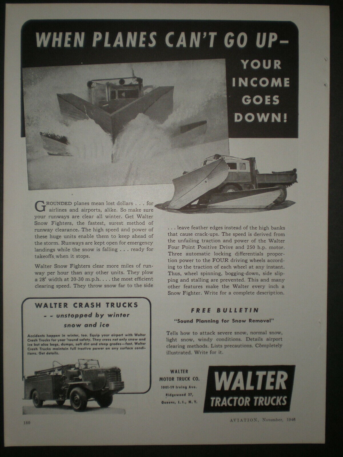 1946 AIRPORT SNOWPLOW and CRASH TRUCK vtg WALTER TRACTOR TRUCKS Trade print ad