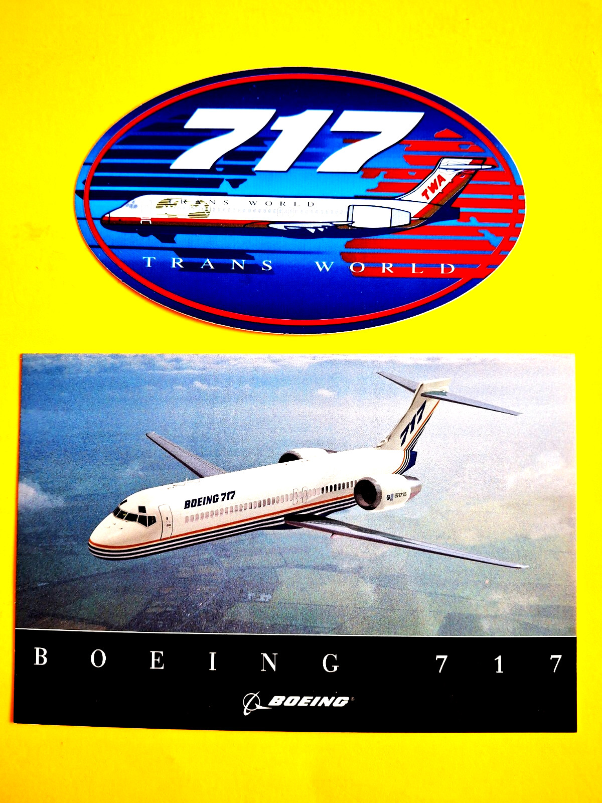 Boeing 717 Postcard Boeing Issued and TWA Boeing 717 in New Color Livery 5in Boeing 717 Postcard Boeing Issued and TWA Boeing 717 in New Color Livery 5in