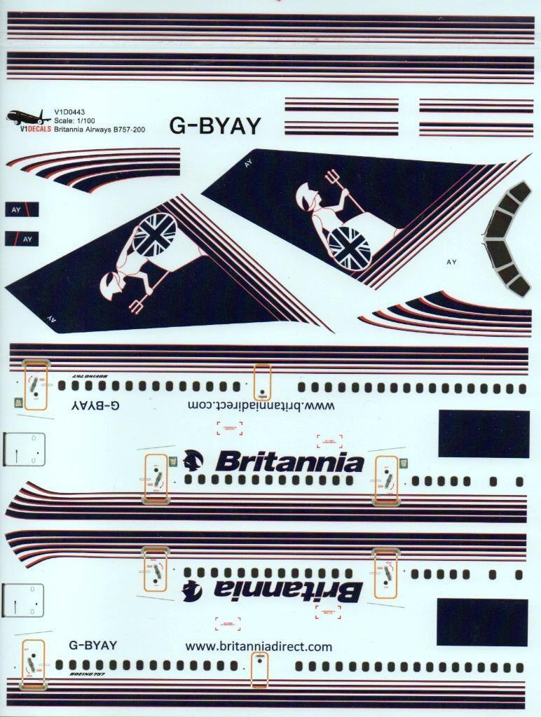 Boeing 757-200 Britannia Airways 1/100 scale model airplane decals
