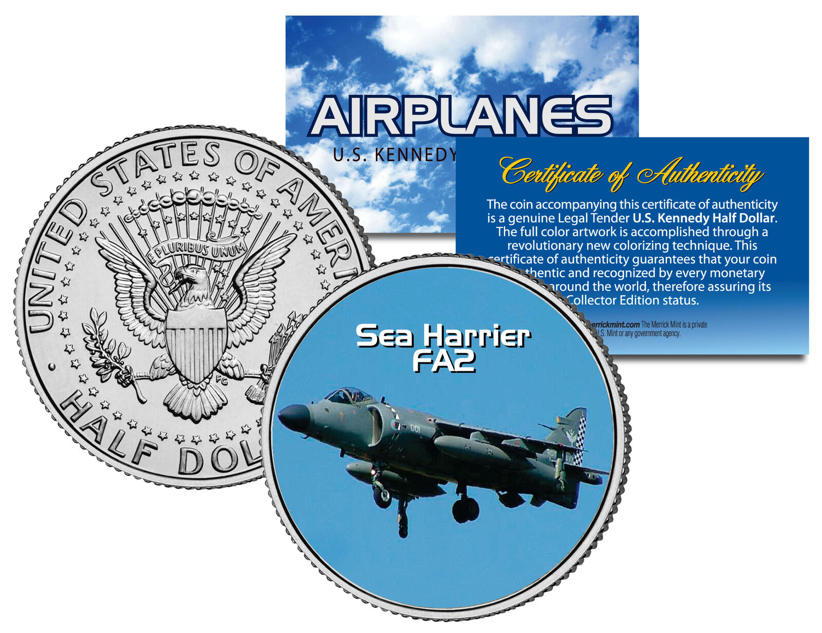 SEA HARRIER FA2 * Airplane Series * Kennedy Half Dollar US Colorized Coin