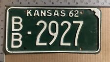 1962 Kansas license plate BB 2927 YOM DMV Bourbon Ford Chevy Dodge 12555 picture