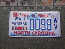 Very Rare North Carolina World War II Veteran License Plate-Only One On Ebay picture