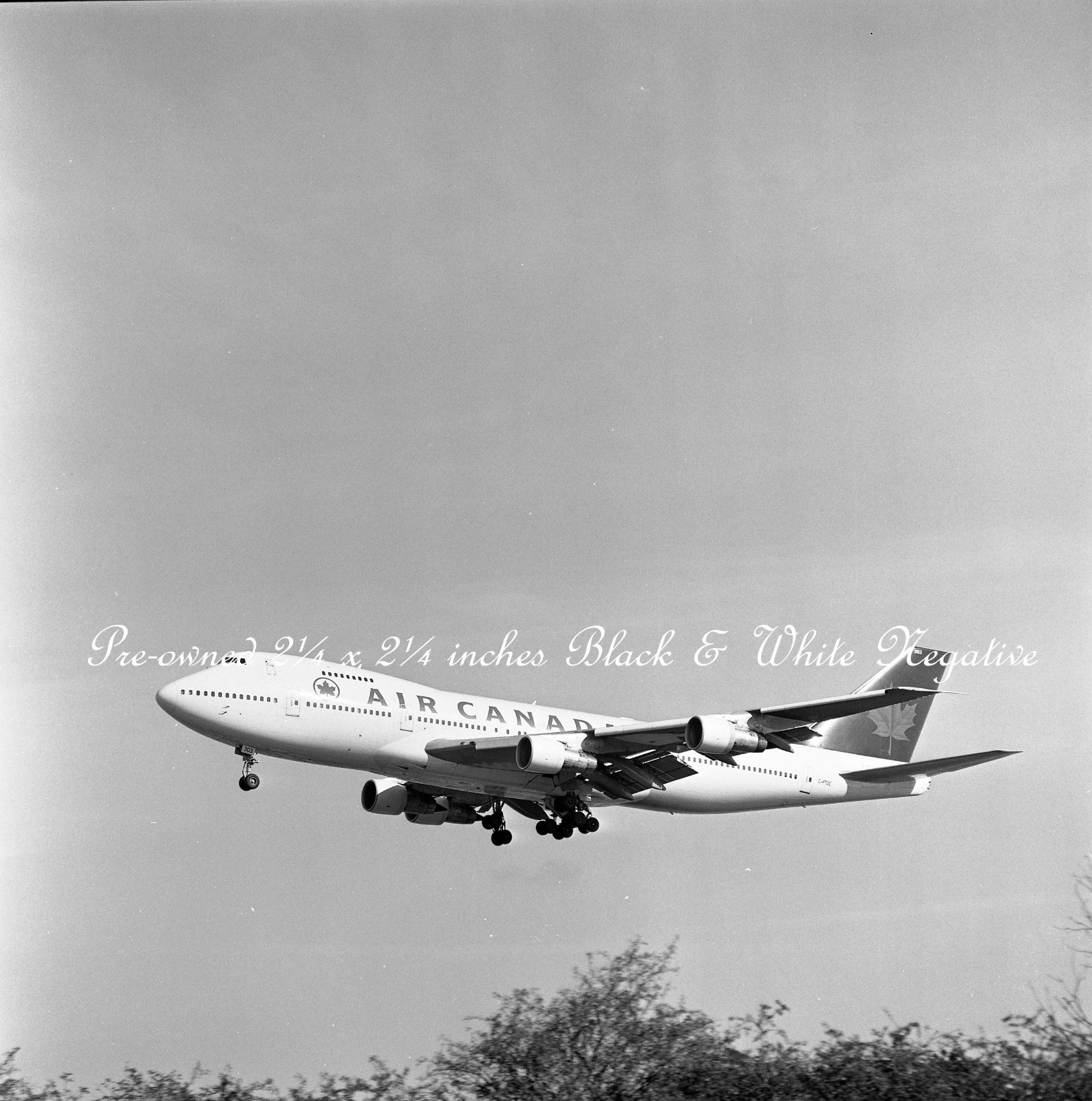 Air Canada Boeing 747-133 C-FTOC, Heathrow, B&W Negative, Aviation Aircraft