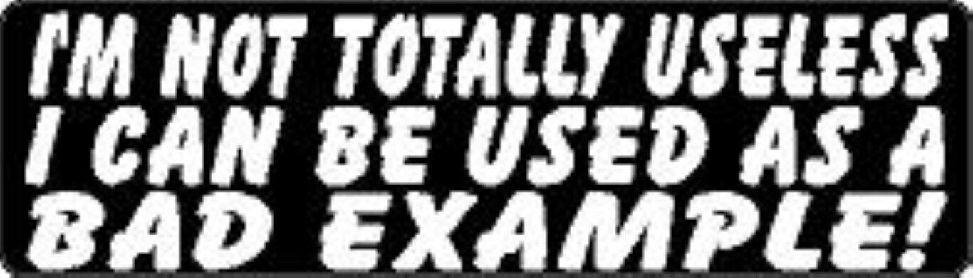 I\'M NOT TOTALLY USELESS, I CAN BE USED AS A BAD EXAMPLE HELMET STICKER