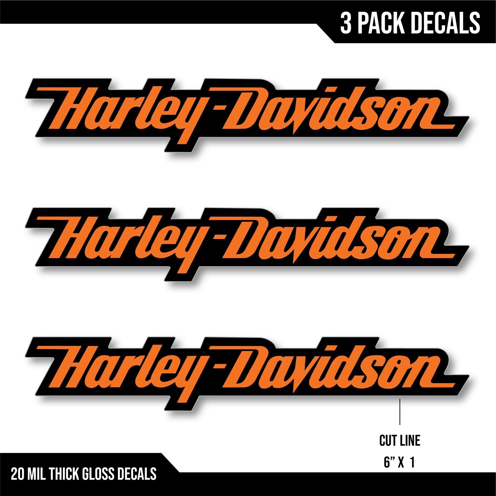 3 Pack Harley-Davidson Decals Stickers Orange/Black