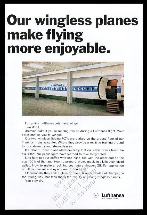 1968 Lufthansa airlines 707 training plane photo vintage print ad