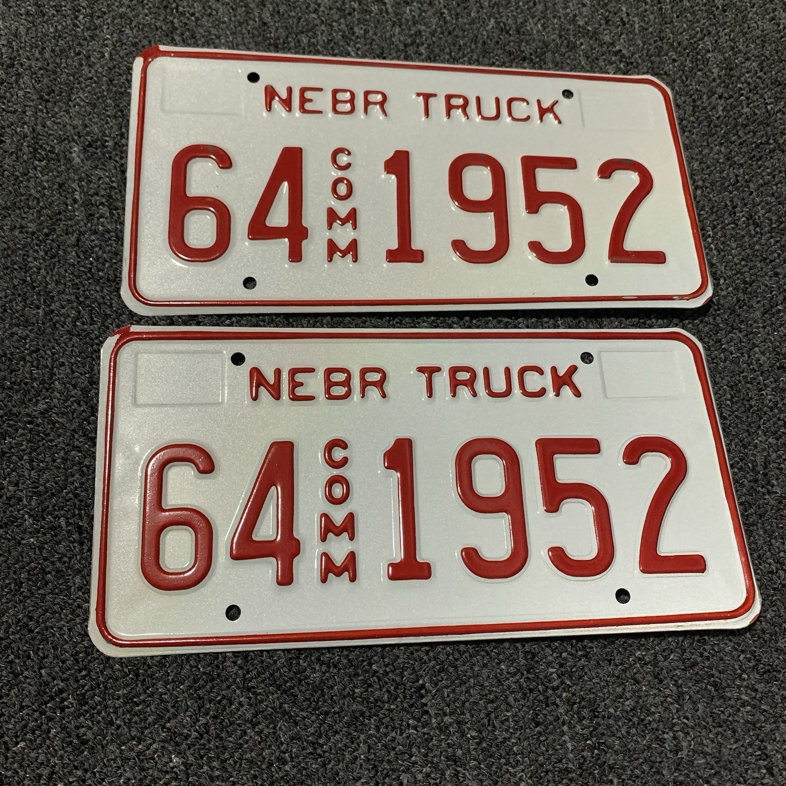 Nebraska Commercial License Plate Tag Pair 64 1952 Nebraska Commercial License Plate Tag Pair 64 1952